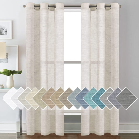Cortinas H.VERSAILTEX de lino semitransparente, 37 x 84 pulgadas, 2 paneles, color natural