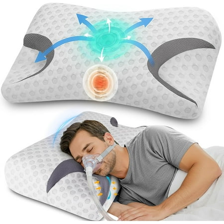 CPAP Pillow for Side Sleepers – Fits All CPAP Mask Types – Adjustable Memory Foam with Contoured Cutouts for Side, Back & Stomach Sleepers – Reduces Air Leaks & Mask Pressure a Better Sleep