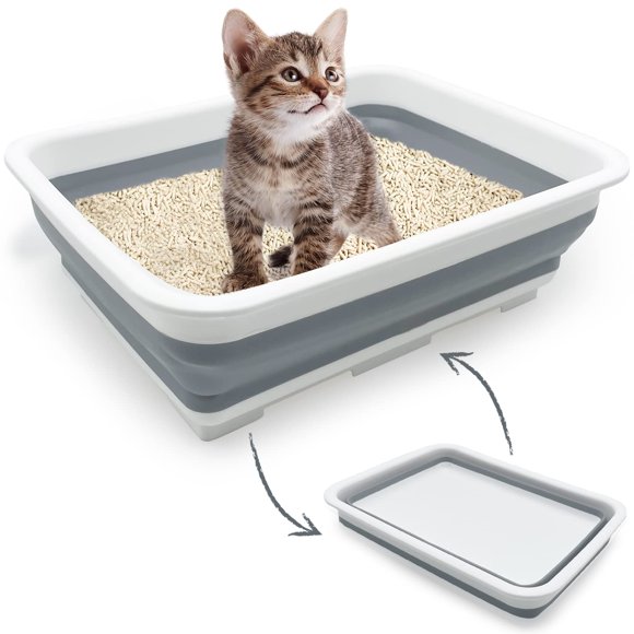 Bandeja higiénica para gatos, fina y abierta, para gatitos, plegable e impermeable