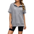 thumbnail image 2 of FASHOFT Half Zip up Hoodie Women Oversized Zipper Sweatshirt Short Sleeve Solid Pullover Spring Fall Tops Grey XL, 2 of 6