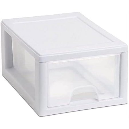 18-Pack 6 Quart Stacking Drawer Clear Storage Closet Organizer White Frame - Stackable Modular Plastic Drawers for Clothes Accessories Craft Supplies Shoes or Linens
