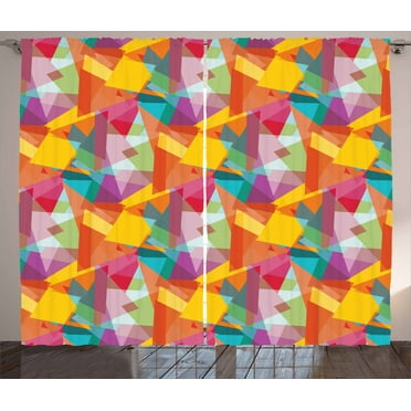 Abstract Curtains 2 Panels Set, Contemporary Design Colored Polygons Diamonds and Triangles Jumbled and Overlapped, Window Drapes for Living Room Bedroom, 108W X 84L Inches, Multicolor, by Ambesonne
