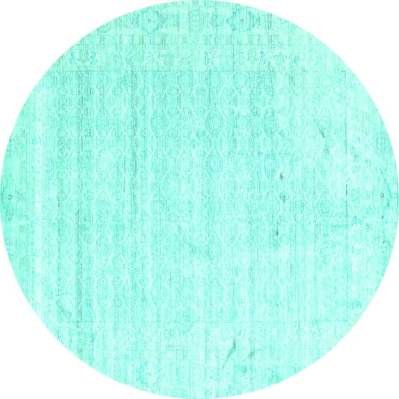 Ahgly Company Indoor Round Solid Turquoise Blue Modern Area Rugs, 7' Round