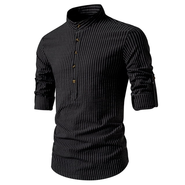 Blusa y camisa de manga larga con cuello alto para hombre, informal, con botones y rayas, blusa de manga larga con cuello alto, blusa para hombre