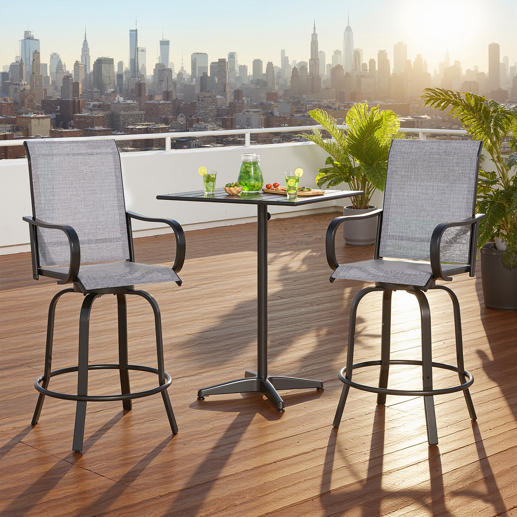MAYEERTY 4-Piece Outdoor Bar Height Tall Stools Set,Textilene,360°Swivel, Ergonomic for Balcony, Gray