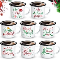 8 Pcs Christmas Mugs Sets 12 oz Enamel Christmas Coffee Mugs Bulk Novelty Holiday Cups for Hot/cold Beverages for Home School Office Table Centerpieces Xmas Holiday Party Gift(Green)