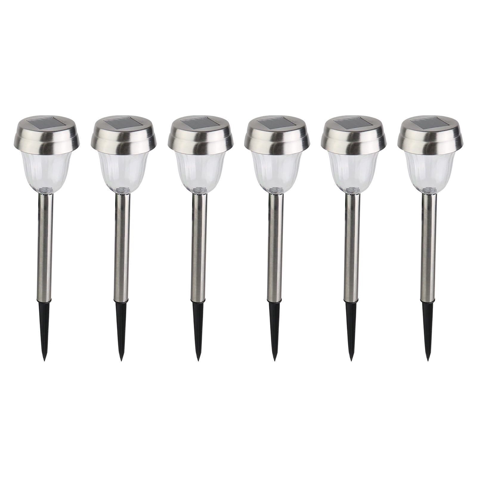 Vacemry Stainless Steel Solar Lights, 6-Pack Outdoor Solar Powered Garden Lights with Steel Lampshade, Waterproof LED Pathway Lights for Patio, Yard, and Walkway, Automatic On/Off
