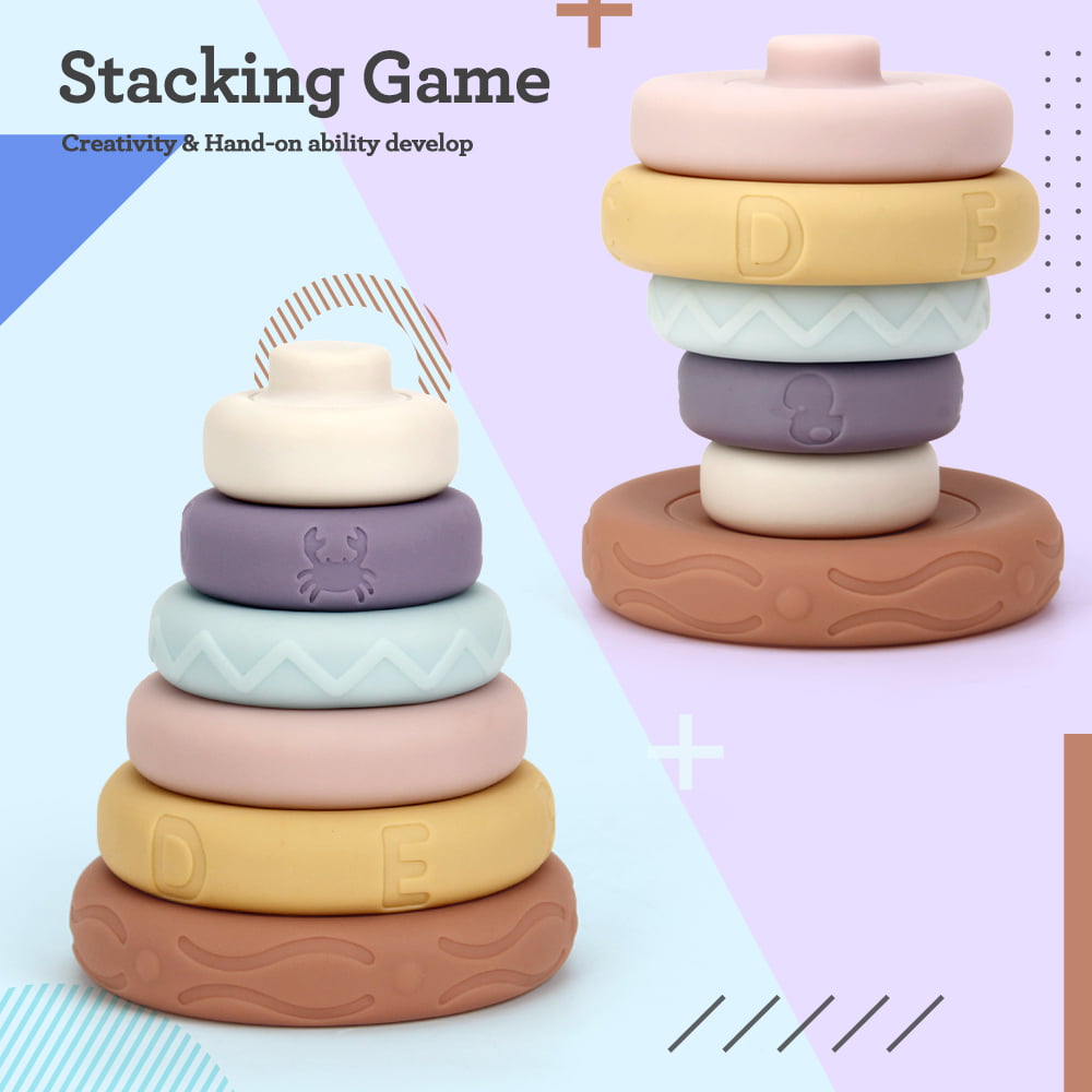 Mini Tudou Stacking & Nesting Circle Toy,6 Pcs Soft Building Rings Stacker & for 