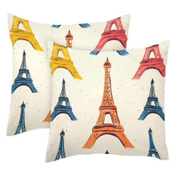 MUOOUM Colorful Paris Eiffel Towers Set of 2 Throw Pillow Covers Cases - 16" x 16" Square Decorative Cushion Covers for Sofa Couch Bed Home Decoration