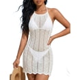 thumbnail image 4 of Brnmxoke Crochet Beach Coverups for Women Dressy Casual Summer Sleeveless Knitted Swimwear Hollow Out Mesh Beach Dress White,XL, 4 of 7