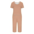 thumbnail image 3 of cfhntfmh Womens Pajama Sets Short Sleeve Shirt and Capri Pants Solid Color Sleepwear 2 Piece Pjs Sets, 3 of 5