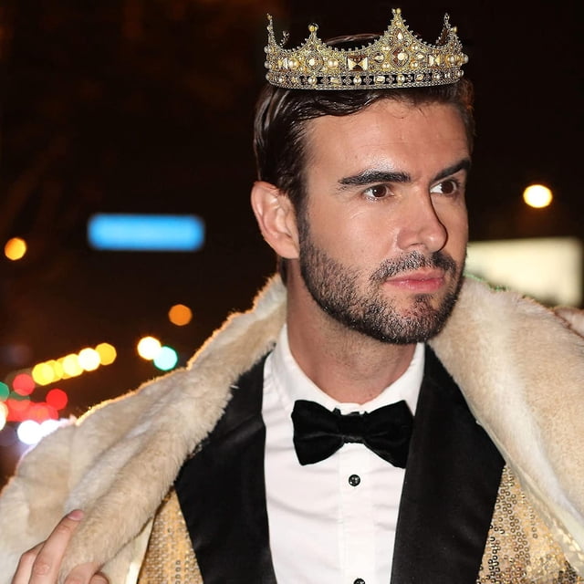 Corona de rey de oro para hombres, coronas de cumpleaños de príncipe, corona real de cosplay, fiesta de graduación de Halloween Afortunado Sencillez