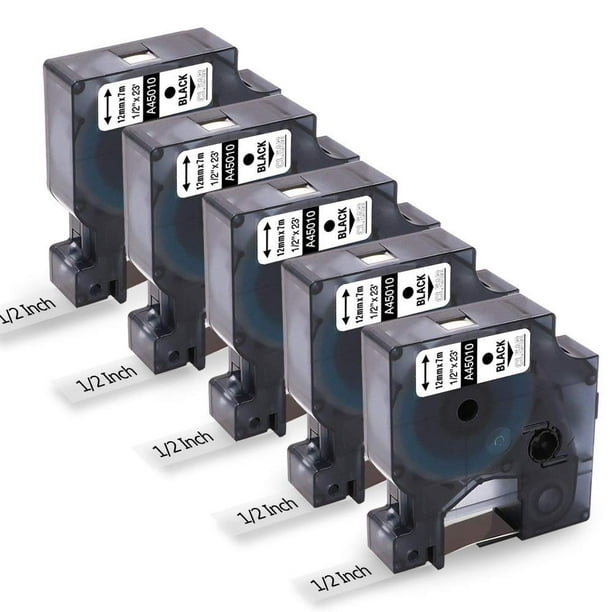 Cinta adhesiva de repuesto para Dymo 45010 S0720500, paquete de 5 unidades, 12 mm x 7 m