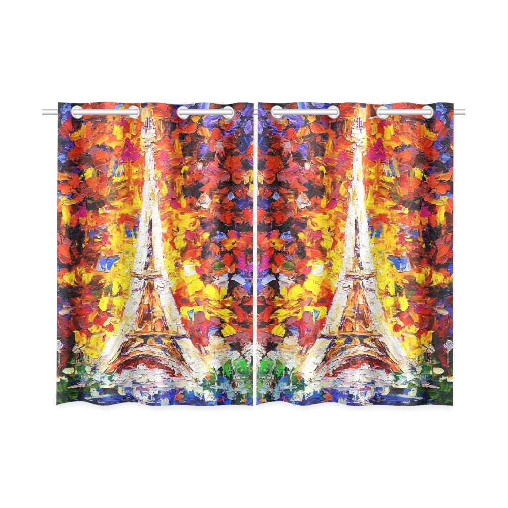 CADecor Oil Painting Window Kitchen Curtain, Paris Eiffel Tower Window