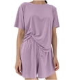 thumbnail image 4 of Sakmal Soft Women Pajama Sets 3pc Short Sleeve Comfy Top and Pants Lightweight Loose Fit Solid Lounge Round Neck Women Loungewear Set, 4 of 6