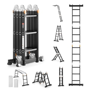 KFFKFF 7-in-1 Multi-Functional Folding Ladder, 12ft Reach