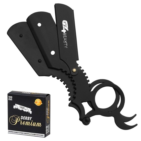 G4 Vision Universal Replaceable Half Blade Straight Razor with 100 Blades, Professional Single Ring Barber Single Edge Shave Razor