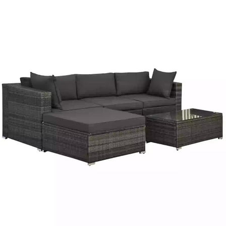 Resenkos 5-Piece Rattan Patio Sectional Set, Outdoor Sectional Furniture, PE Wicker Couch, Gray