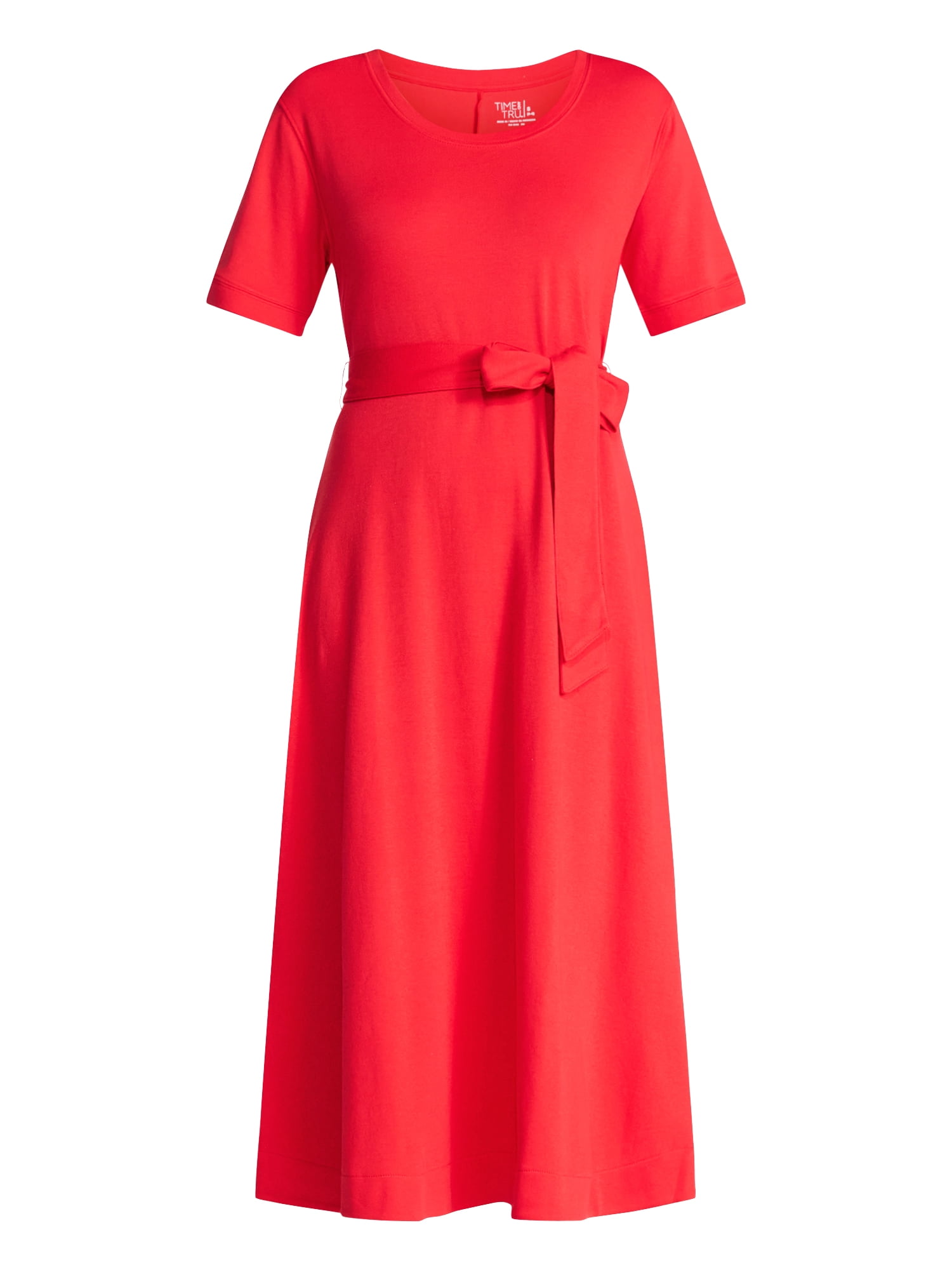 Time and Tru Women's Knit Midi Dress with Tie Belt, Sizes XS-XXXL