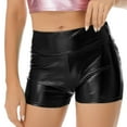 thumbnail image 5 of Aiihoo Women's Shiny Metallic Shorts High Waist Dance Booty Shorts Hot Shorts Yoga Shorts Black L, 5 of 7