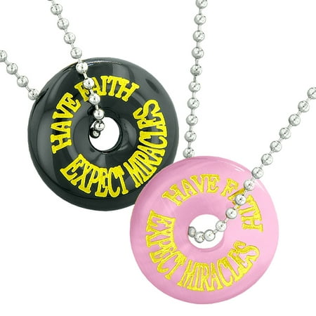 Have Faith Expect Miracles Best Friends Love Couple Amulets Pink Simulated Cats Eye Black Agate