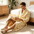 thumbnail image 4 of SELONE Mens Robes Plush Comfy Flannel Bathrobe Lace up Side Argyle Long Sleeve Towel Robe with Pockets Home Sleepwear, 4 of 9