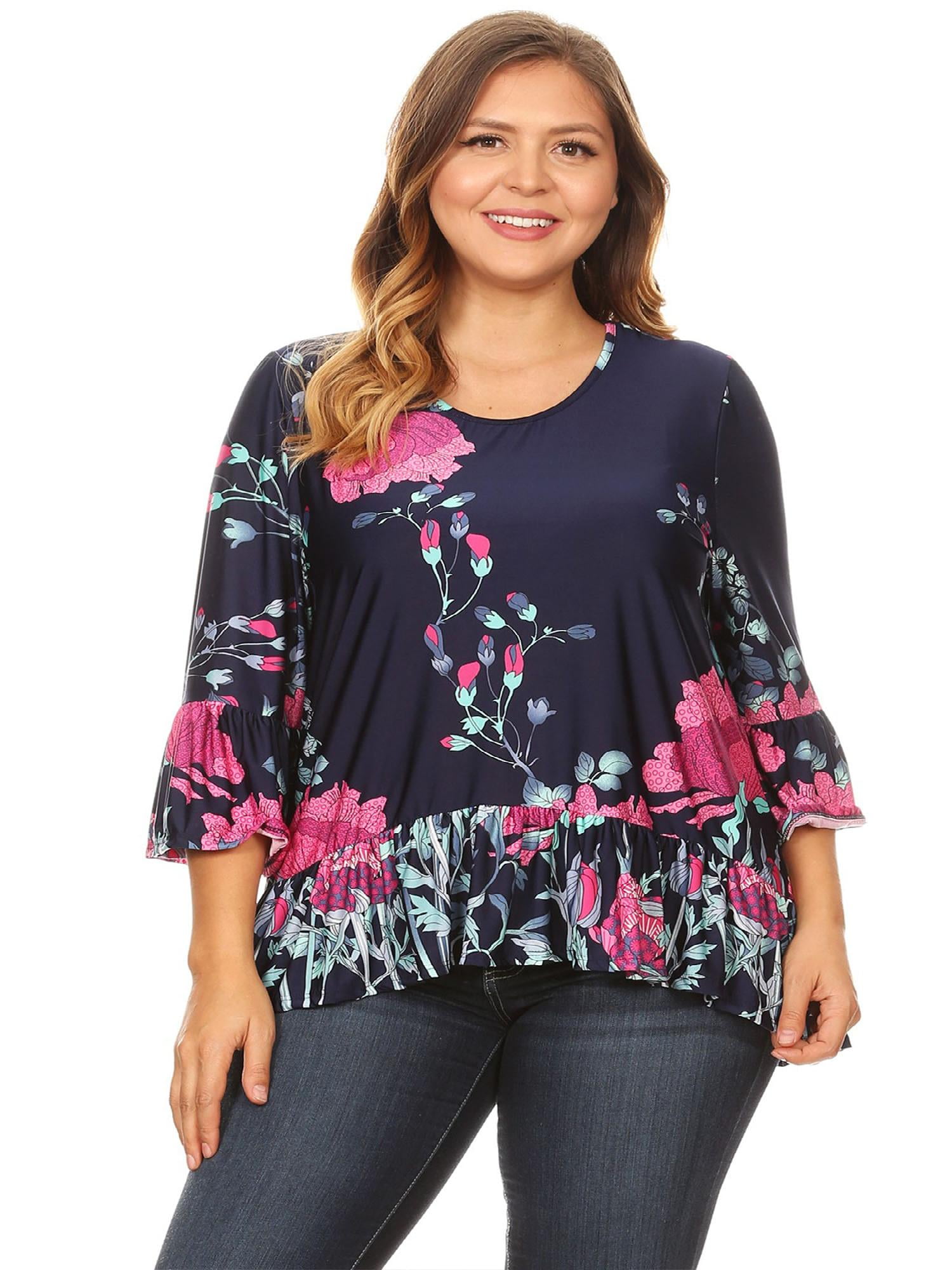 Moa Collection MOA COLLECTION Women's Plus Size Pattern Print 3/4