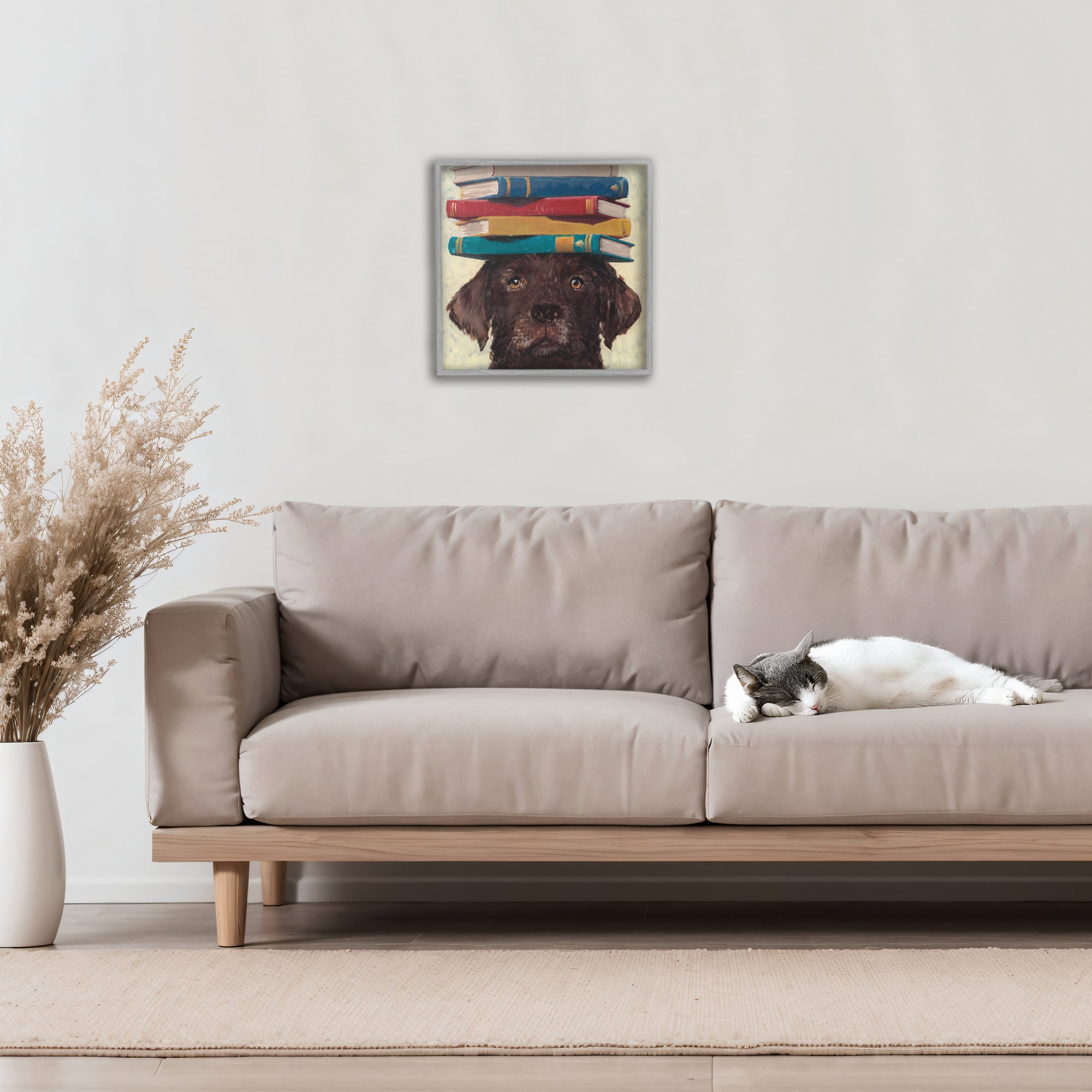 Stupell Industries Studious Abby Dog Gray Framed Giclee Art, design by Studio Bautista