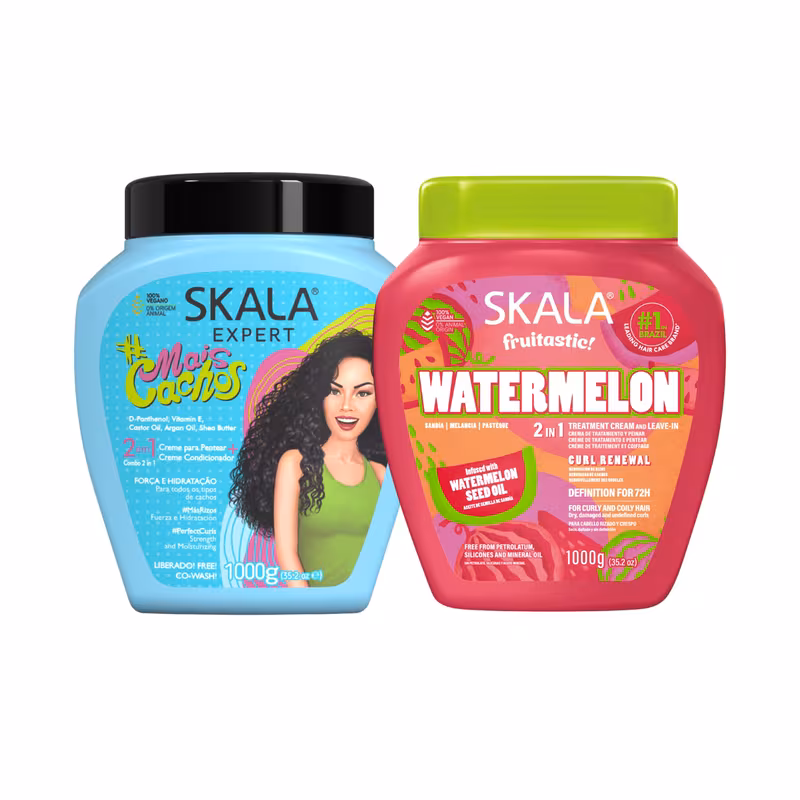 Skala Mais Cachos   Watermelon Hair Care Bundle, 2-in-1 Treatment & Leave-In Cream Duo for Curly Hair, 1000g Each
