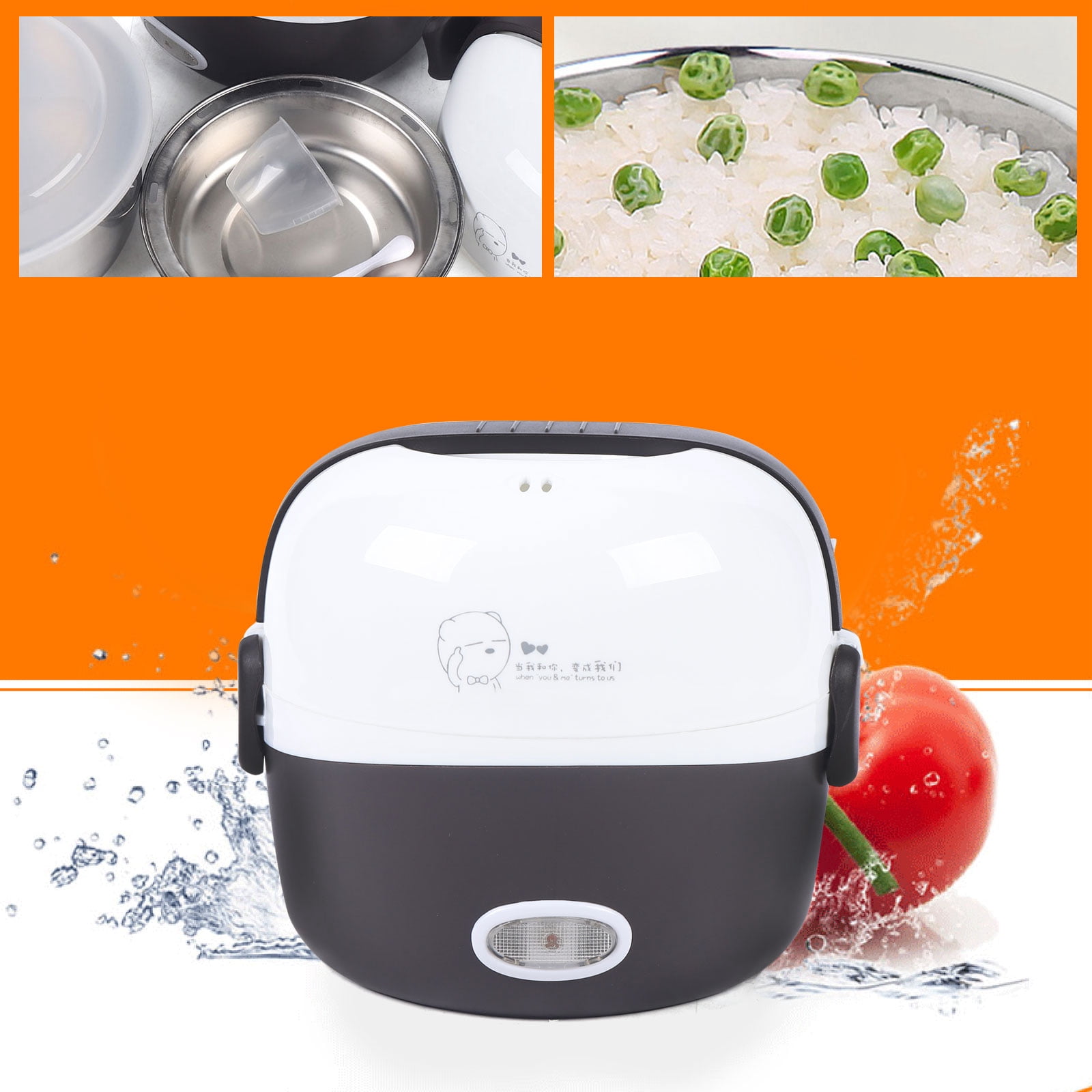 1.3L Electric Lunch Box Steamer Pot Rice Cooker 200w Food Warmer Portable Electric Lunch Box with Stainless Steel Bowls and Measuring Cup