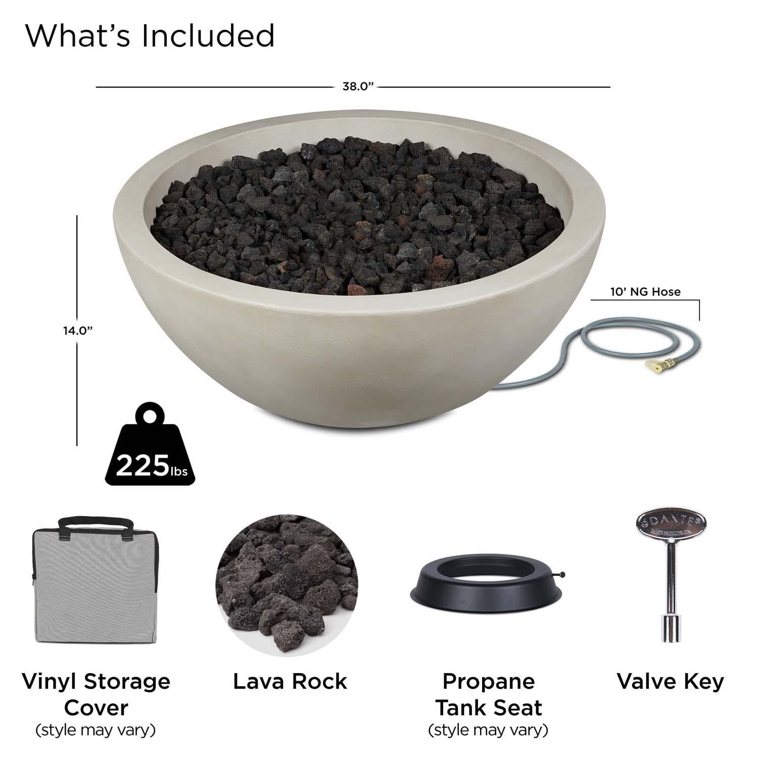Dustyview 38 Inch Round GFRC Natural Gas Fire Bowl in Fog by BBQGuys Signature