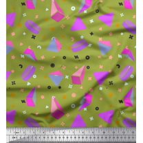 Soimoi Green Georgette Viscose Fabric Pyramid & Triangle Geometric Print Fabric by Yard 42 Inch Wide