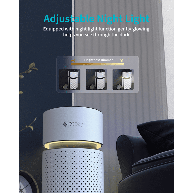 ecozy Air Purifiers for Home Large Room in Bedroom, H13 True HEPA, Portable  21dB Quiet, White