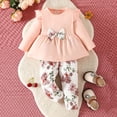 thumbnail image 2 of Durtebeua Toddler Baby Girl Clothes Floral Outfit Ruffle Sleeve Shirt with Headband 3PC Pant Set Fall Winter Clothing for Girl Z02-Pink,9-12 Months, 2 of 7