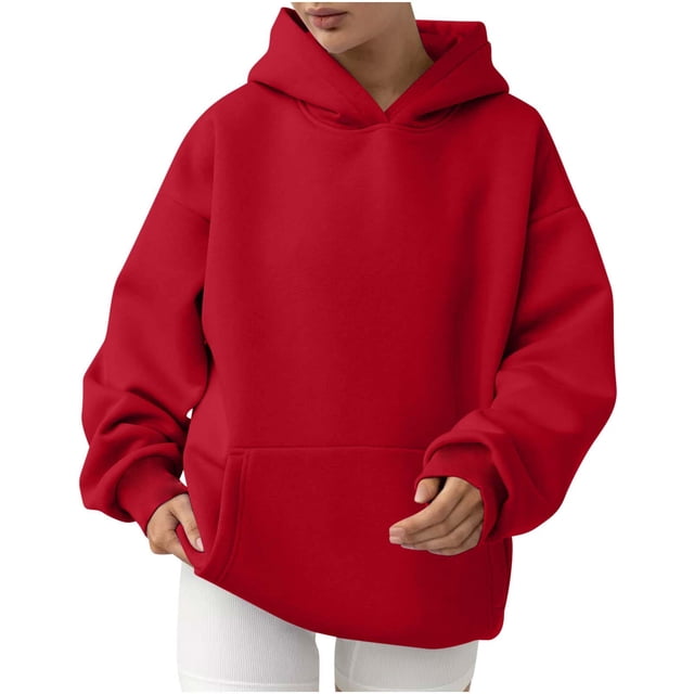 MeetoTime Women's Oversized Sweatshirt Fall Lightweight Long Sleeve Hoodie Fleece Pocket Pullover Tops