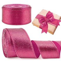 Metallic Wired Edge Ribbon,Bexikou 2.55 Inch 20 Yards Chrisrmas Glitter Ribbon,Metallic Glitter Wired Ribbon for Christmas Tree, Garland, Wreath, DIY Crafts Ornaments(Rose Red)