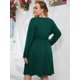 thumbnail image 5 of Vestido Midi plisado con volantes para mujer, traje de manga larga con cuello en V, holgado e informal, talla grande, Otoño, 2023, 5 of 7