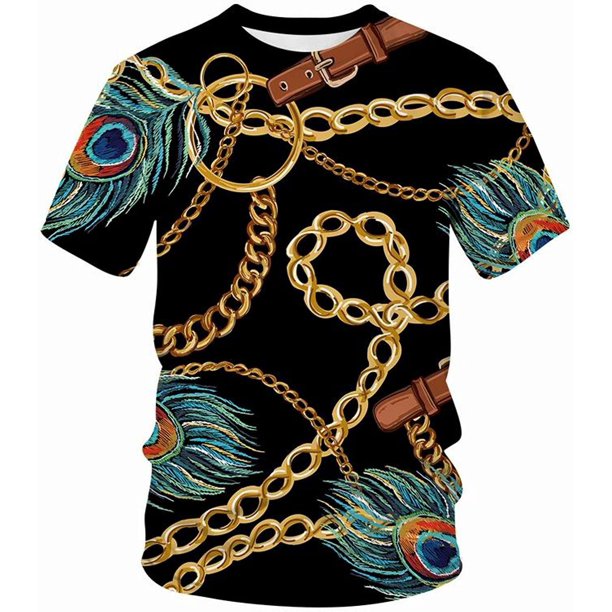 "Xishao Ropa Interior Hombre Camiseta Blanca Hombre Novedad 3D Golden Chain Print T-Shirt Estilo De Verano De Manga Corta De Lujo Royal Hombres Ropa Hip Hop Tops Y Camisetas" Xishao ropa