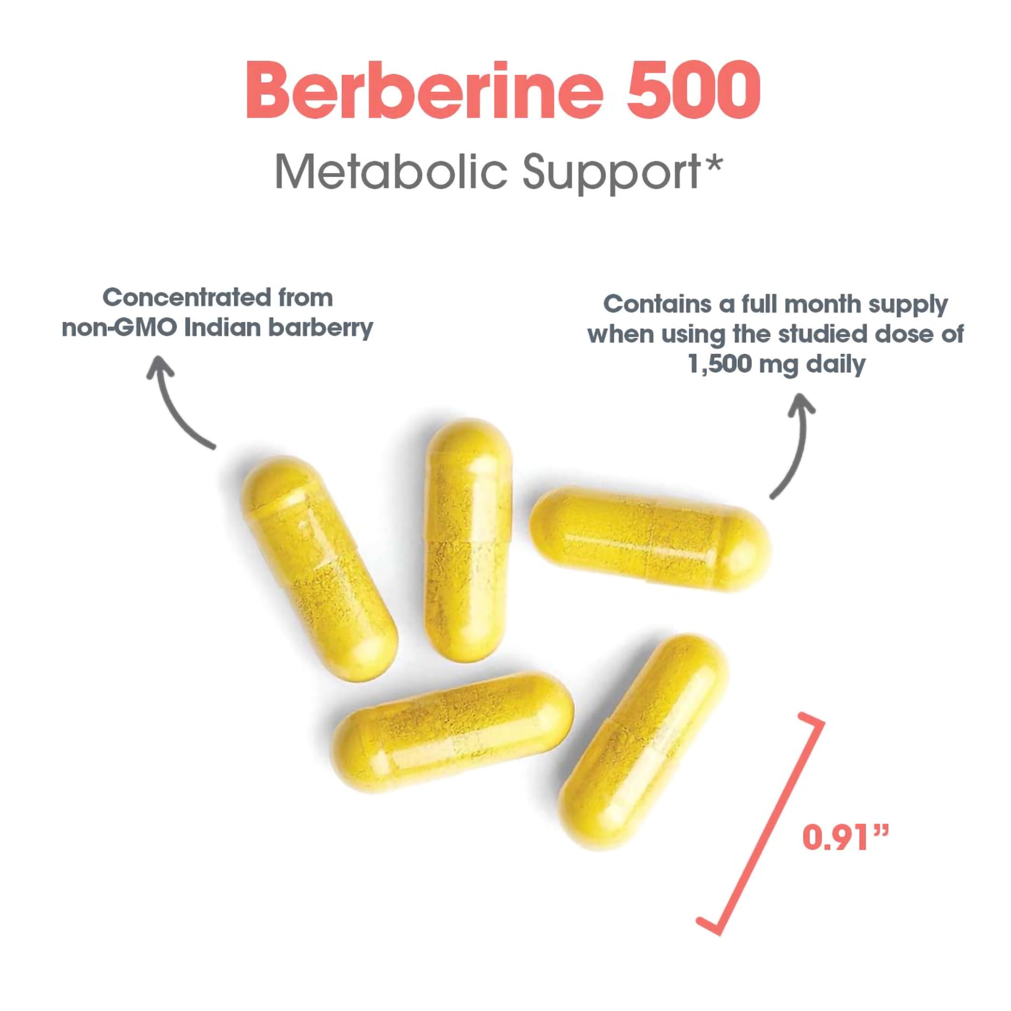 ARG Berberine 500 - 500 mg Berberine HCl - Metabolic & Cellular Energy Support - AMPK Activation Formula - Non-GMO Botanical Extract - 90 Servings - 90 Capsules