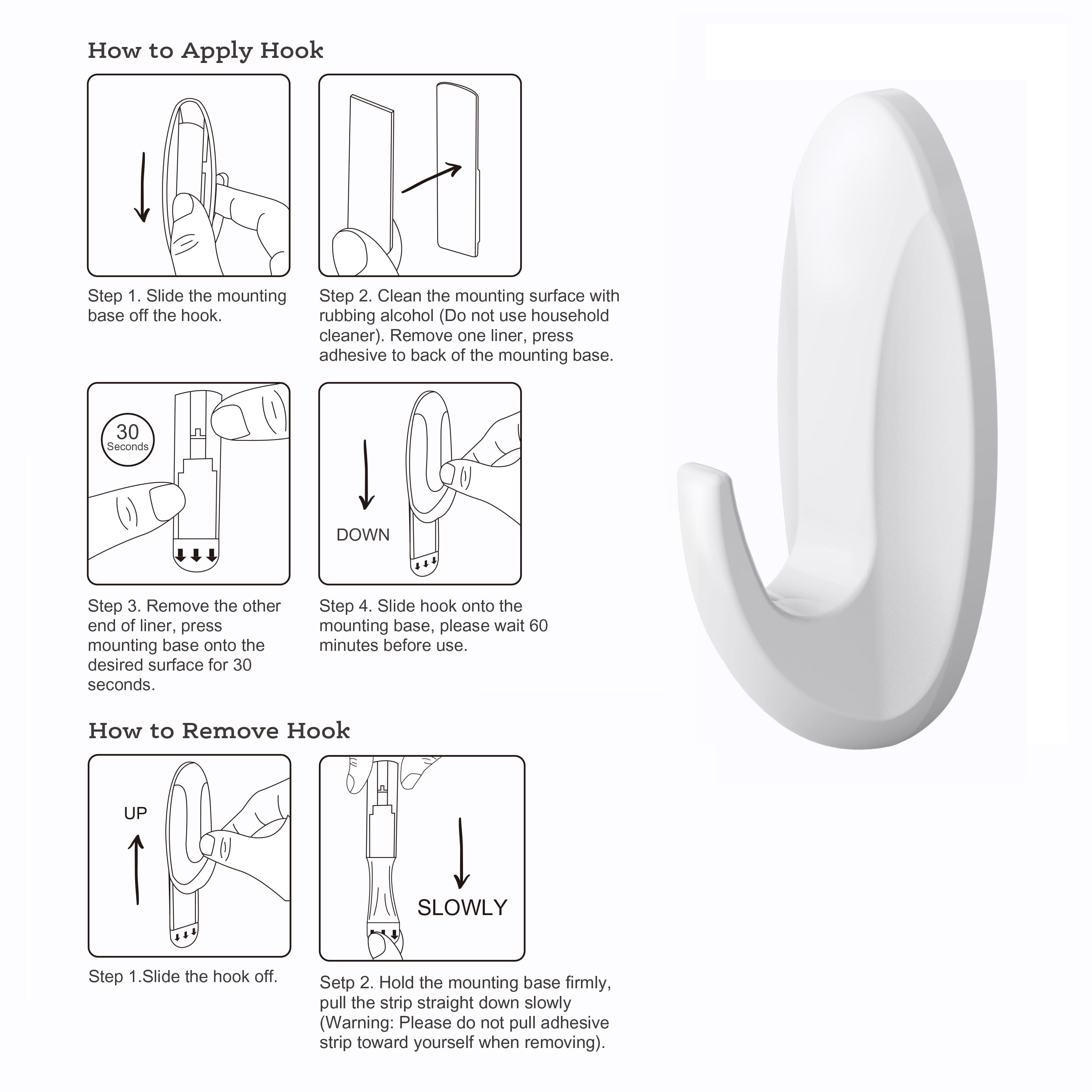 Pen+Gear Heavy-Duty Plastic Adhesive Large Wall Hooks, Damage Free, White, 2 Count
