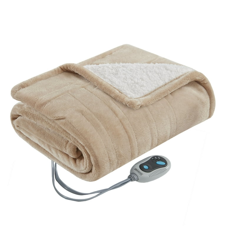 Free Shipping Beautyrest Soft Sherpa Fleece Electric Throw Heated Blanket Wrap with Auto Shutoff Tan 50 x64 Walmart Walmart