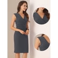 thumbnail image 2 of DARING DIVA Pencil Sleeveless Wrap V Neck Belted Office Dresses XL Dark Gray, 2 of 5