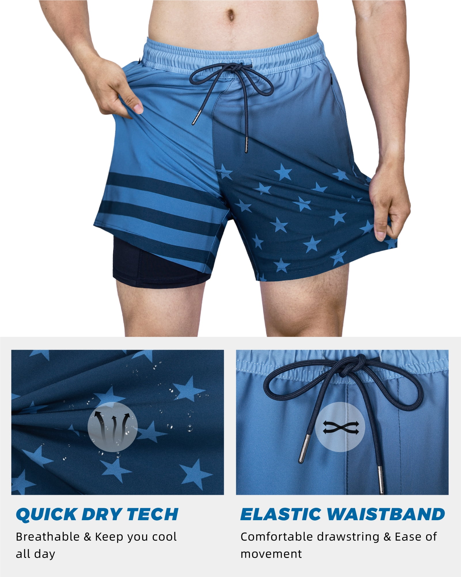 SURF CUZ Mens Swim Trunks with Compression Liner Swimming Trunks 5 Inch Bathing Suit Quick Dry Swim Shorts