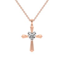 Lab Diamond Dangling Pendant Necklace For Women | 5 Carat IGI Certified Heart Shape | Serenity Cross Lab Diamond Pendant In 14K Rose Gold | FG-VS1-VS2 Quality | Friendly Diamonds