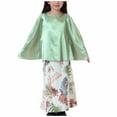thumbnail image 2 of YWDJ Girls Special Occasion Dresses Long Dress Medium Big Girls Long Sleeve Round Neck Colorblock Top Skirt Set Green 12-13T, 2 of 7