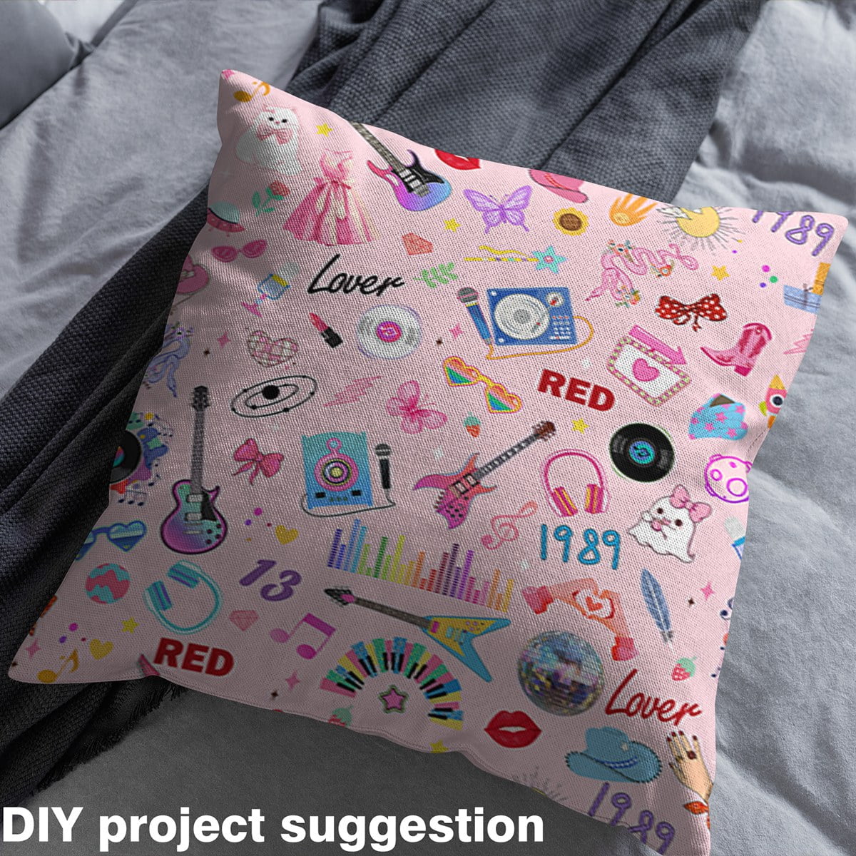 Manfei Pop Music Theme Sewing & Crafting Fabric (10 Yards), Girls Pink Guitar Home Decor Fabric by the Yard, Disco Ball Musical Notes DIY Fabric