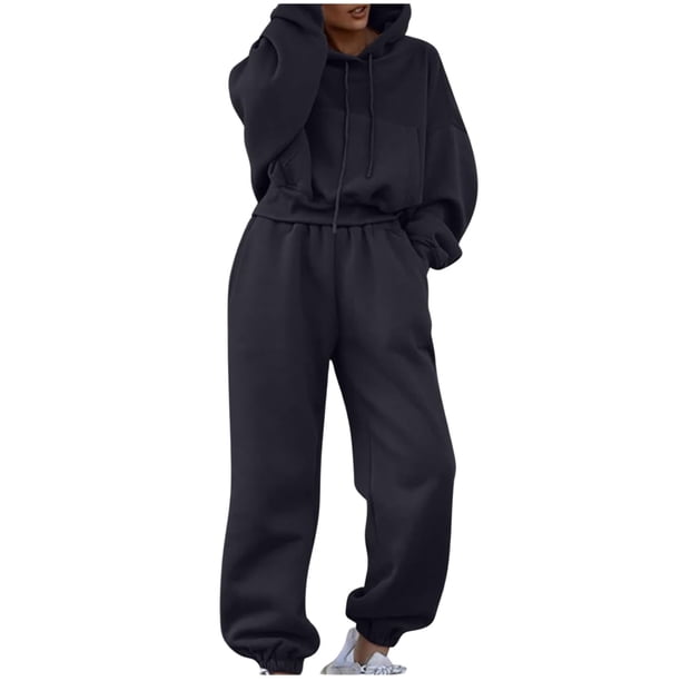 Conjunto de chándal de mujer otoño-invierno 2025: sudadera con capucha de manga larga y pantalones holgados, mezcla de algodón, ropa informal/deportiva, tallas S-XL.