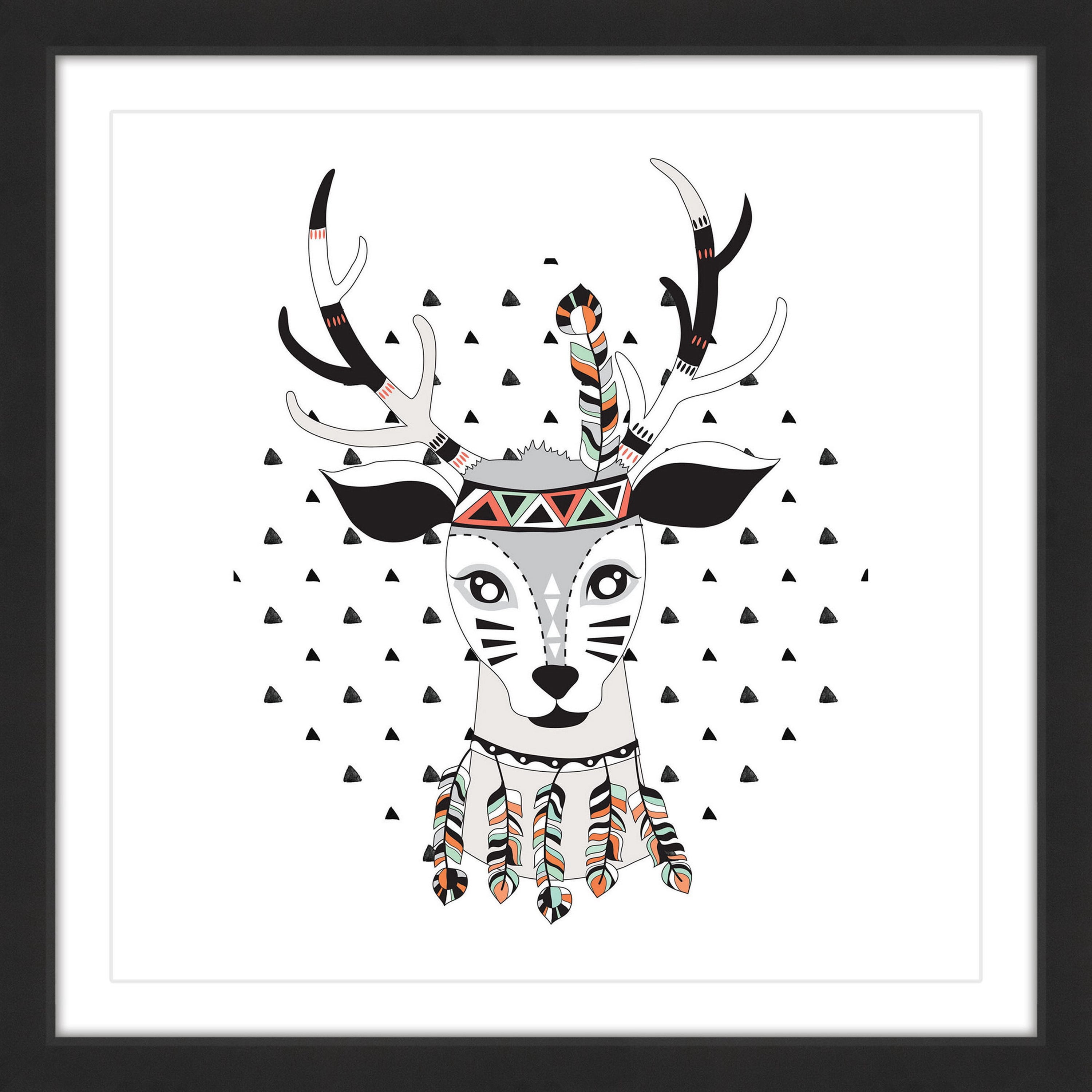 MARMONT HILL  - 'Tribal Deer' by Diana Alcala Framed Painting Print - Multi-Color 18 x 18