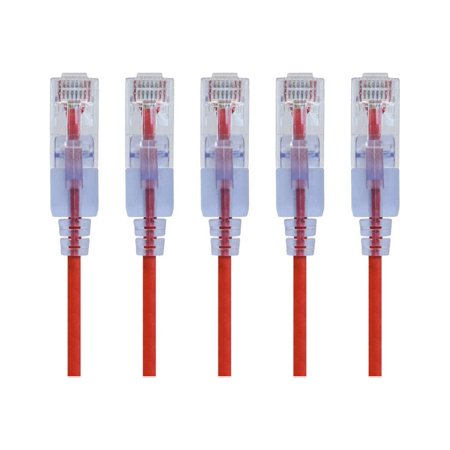 UPC: 0889028069363 | Monoprice SlimRun – Patch cable – RJ-45 (M) to RJ-45 (M) – 2 ft – 0.1 in – UTP – CAT 6a – molded  snagless  stranded – red (pack of 5)