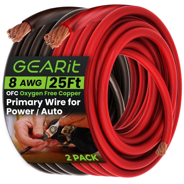 Cable GEARit 8 AWG OFC Cobre 7,5 m para Alimentación y Tierra